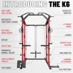 Mikolo Power Cage Power Rack with Cable Crossover System, 1500LBS Squat Rack,with LAT Pull Down System, Home Gym Packages with Weight Bench, Olympic Barbell Weight Set-Red