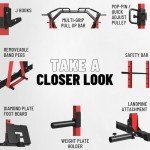 Mikolo Power Cage Power Rack with Cable Crossover System, 1500LBS Squat Rack,with LAT Pull Down System, Home Gym Packages with Weight Bench, Olympic Barbell Weight Set-Red