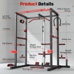 Sportsroyals Power Rack, Multi-Functional Power Cage with LAT Pulldown Pulley System, Squat Rack with More Training Attachments for Home Gym (Red)，1200 lbs Weight Capacity