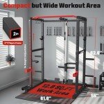 Sportsroyals Power Rack, Multi-Functional Power Cage with LAT Pulldown Pulley System, Squat Rack with More Training Attachments for Home Gym (Red)，1200 lbs Weight Capacity