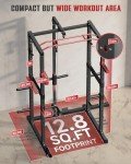 Sportsroyals Power Rack, Multi-Functional Power Cage with LAT Pulldown Pulley System, Squat Rack with More Training Attachments for Home Gym (RED)，1200 lbs Weight Capacity