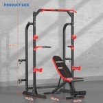 SunHome Power Cage Squat Rack with Bench, Multi-Functional Power Rack with J-Hooks, Dip Handles, Weight Plate and Olympic Bar Storage Home Gym