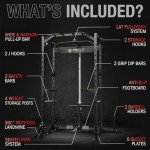 Mikolo Power Cage, Power Rack with LAT Pulldown, 1200 Pounds Capacity Workout Cage with More Training Attachments, Squat Rack for Home Gym, Black