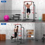 SunHome Power Cage Squat Rack, Multi-Functional Power Rack with J-Hooks, Dip Handles, Weight Plate and Olympic Bar Storage Home Gym