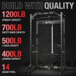 Mikolo Power Cage, Power Rack with LAT Pulldown, 1200 Pounds Capacity Workout Cage with More Training Attachments, Squat Rack for Home Gym, Black