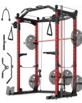 GarveeLife Power Cage, Multi-Functional Power Racks for Home Gym with Cable Crossover System, 1600LBS Weight Capacity Fitness Squat Rack for Strength Workout with More Training Attachment, Red
