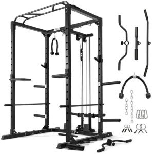 RitFit All-in-One Squat Rack for Home Gym, PPC02C Multi-Function 1000 LBS Capacity Power Cage with LAT Pulldown, Pulley System, Dip Bar, Landmine & More Power Rack Attachments (Black Only Cage)