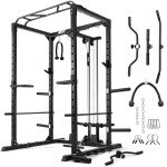 RitFit All-in-One Squat Rack for Home Gym, PPC02C Multi-Function 1000 LBS Capacity Power Cage with LAT Pulldown, Pulley System, Dip Bar, Landmine & More Power Rack Attachments (Black Only Cage)