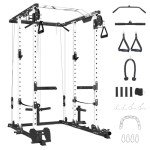 STMHOM Power Cage, Multi-Function Workout Cage with Cable Cross-Over System, Squat Rack Home Gym with LAT Pull Down System, Strength Training Squat Rack, Power Racks for Home Gym,Black/White