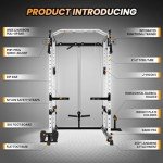 STMHOM Power Cage, Multi-Function Workout Cage with Cable Cross-Over System, Squat Rack Home Gym with LAT Pull Down System, Strength Training Squat Rack, Power Racks for Home Gym,Black/White