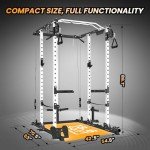 STMHOM Power Cage, Multi-Function Workout Cage with Cable Cross-Over System, Squat Rack Home Gym with LAT Pull Down System, Strength Training Squat Rack, Power Racks for Home Gym,Black/White