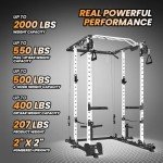 STMHOM Power Cage, Multi-Function Workout Cage with Cable Cross-Over System, Squat Rack Home Gym with LAT Pull Down System, Strength Training Squat Rack, Power Racks for Home Gym,Black/White