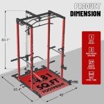 FAGUS H Power Cage, Multi-Functional Power Rack with LAT Pulldown, Seated Row, Cable Pulley System, J-Hooks, Dip Bars, Landmine, Squat Rack with Full Body Exercise Attachments for Home Gym, Red
