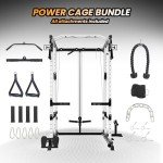 STMHOM Power Cage, Multi-Function Workout Cage with Cable Cross-Over System, Squat Rack Home Gym with LAT Pull Down System, Strength Training Squat Rack, Power Racks for Home Gym,Black/White
