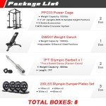 RitFit Squat Rack Power Cage Home Gym Package, Includes 1000LBS Power Rack with Cable Crossover System, Weight Bench, Weight Plate Set with Olympic Barbell (Package 1.6K (Bumper Plate 230LBS))-Black