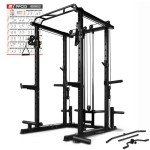 RitFit Multi-Function Power Rack Cage PPC03 with Adjustable Cable Crossover System,1000LBS Capacity, Full Home Gym Workout with J-Hook, Landmine and Other Attachments-Black