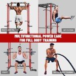 FAGUS H Power Cage, Multi-Functional Power Rack with LAT Pulldown, Seated Row, Cable Pulley System, J-Hooks, Dip Bars, Landmine, Squat Rack with Full Body Exercise Attachments for Home Gym, Red