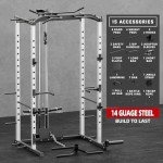 VANSWE Power Cage with LAT Pulldown Attachment, 1200-Pound Capacity Power Rack Full Home Gym Equipment with Multi-Grip Pull-up Bar, Landmine, T bar and Dip Handle