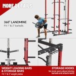 FAGUS H Power Cage, Multi-Functional Power Rack with LAT Pulldown, Seated Row, Cable Pulley System, J-Hooks, Dip Bars, Landmine, Squat Rack with Full Body Exercise Attachments for Home Gym, Red