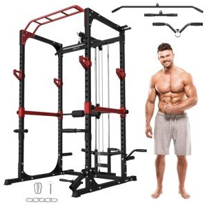 ONNO Power Cage,1200lbs Multi-Function Power Rack with Adjustable Cable Crossover System and More Training Attachment,Squat Power Rack with LAT Pulldown for Home Gym,F36 Versions