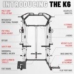 Mikolo Power Cage, Power Rack with Cable Crossover System, 2200 LBS Capacity Squat Rack and Packages with Optional Weight Bench, Olympic Barbell, 260LBS Bumper Weight Set, Red