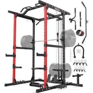 ARMAC Power Cage,1500lbs Multi-Function Power Rack with Adjustable Cable Crossover System and More Training Attachment, Weight Cage for Home Gym