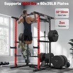 ARMAC Power Cage,1500lbs Multi-Function Power Rack with Adjustable Cable Crossover System and More Training Attachment, Weight Cage for Home Gym