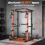 FEIERDUN Multi-Function Squat Rack Power Cage FLA01 with Cable Crossover System, 2000LBS Capacity Power Rack and Packages with Optional Weight Bench, Olympic Barbell Weight Set, for Garage & Home Gym