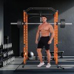 OPPSDECOR Power Cage, 1600LBS Power Rack with LAT Pull Down Pulley System& Cable Row, Weight Cage with More Training Attachments, Multi-Functional Squat Rack for Home Gym System (Pumpkin)