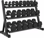 350LB Rubber Hex Dumbbell Set with Rack