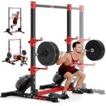 YOLEO Adjustable Squat Rack with Pull-Up Bar & Dip Bars, Multi-Functional Power Rack Squat Stand for Home Gym, Basement & Garage, 55"-67" Width, 28"-32" Height, Fits 6FT & 7FT Barbells