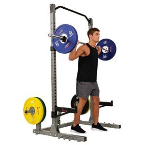Sunny Health & Fitness Power and Squat Rack with High Weight Capacity, Olympic Weight Plate Storage and 360° Swivel Landmine and Power Band Attachment