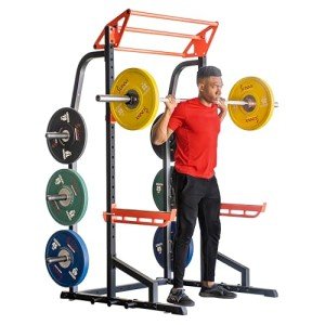 Sunny Health & Fitness Power Zone Half Rack Heavy Duty Performance Power Cage with 1000 LB Weight Capacity – SF-XF9933, Black