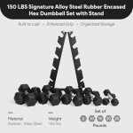Rubber Coated Hex Dumbbell Set with Rack