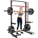 Temtum Squat Rack, 1000LBS Power Rack with Pull-Up Bar, Multi-Functional Half Rack, Inner Adjustable Width Squat Stand Rack Fit 6FT, Black