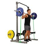 Sunny Health & Fitness Power and Squat Rack with High Weight Capacity, Olympic Weight Plate Storage and 360° Swivel Landmine and Power Band Attachment