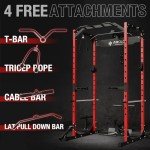 Mikolo Power Cage, Power Rack with LAT Pulldown, 1200 Pounds Capacity Workout Cage with More Training Attachments, Squat Rack for Home Gym, Red