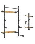 Liksodo Folding Wall Mounted Squat Rack, Foldable Power Squat Rack with Pull Up Bar, J Hooks, Landmine, Spotter Arms, Space Saving Multi-Functional Squat Rack for Home Gym Workout, 1100 LBS, Black