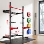 Folding Power Rack, Wall Mounted Squat Rack with Pull Up Bar, 980 Pounds Capacity, with J-Cups, Spotter Arms, Dip Bars, Landmine for Full Body Workout