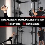 Mikolo Folding Squat Rack, Wall Mounted Power Rack with Cable Crossover Machine & LAT Pull Down, Functional Trainer with 5 Adjustable Function Modes, for Home Gym and Space Saving (Red)