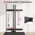 Folding Power Rack, Wall Mounted Squat Rack with Pull Up Bar, 980 Pounds Capacity, with J-Cups, Spotter Arms, Dip Bars, Landmine for Full Body Workout
