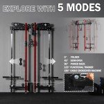 Mikolo Folding Squat Rack, Wall Mounted Power Rack with Cable Crossover Machine & LAT Pull Down, Functional Trainer with 5 Adjustable Function Modes, for Home Gym and Space Saving (Red)