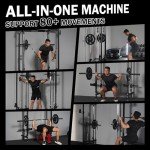 Mikolo Folding Squat Rack, Wall Mounted Power Rack with Cable Crossover Machine & LAT Pull Down, Functional Trainer with 5 Adjustable Function Modes, for Home Gym and Space Saving (Red)