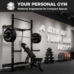 RitFit 2.36'' x 2.36'' Folding Squat Rack for Home Gym, Wall Mounted Squat Rack with Attachments - Space Saving Squat Power Rack, Black