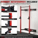 Mappding Folding Squat Rack Wall Mounted, 1100LBS Foldable Squat Power Rack Weight Cage with Pull Up Bar, J-Cups, Landmine and Partable Space Saving Free Standing for Home Gym Garage Workout, Red