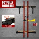 2.36''x 2.36'' Folding Squat Rack Wall Mounted 1100LBS Folding Power Rack Weight Capacity with Pull Up Bar J Hooks Safety Arm and Landmine Wall Squat Rack for Space-Saving Home Gym