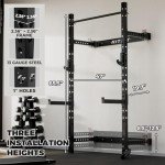 RitFit 2.36'' x 2.36'' Folding Squat Rack for Home Gym, Wall Mounted Squat Rack with Attachments - Space Saving Squat Power Rack, Black