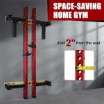 2.36''x 2.36'' Folding Squat Rack Wall Mounted 1100LBS Folding Power Rack Weight Capacity with Pull Up Bar J Hooks Safety Arm and Landmine Wall Squat Rack for Space-Saving Home Gym