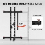 RitFit 2.36'' x 2.36'' Folding Squat Rack for Home Gym, Wall Mounted Squat Rack with Attachments - Space Saving Squat Power Rack, Black
