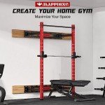 Mappding Folding Squat Rack Wall Mounted, 1100LBS Foldable Squat Power Rack Weight Cage with Pull Up Bar, J-Cups, Landmine and Partable Space Saving Free Standing for Home Gym Garage Workout, Red